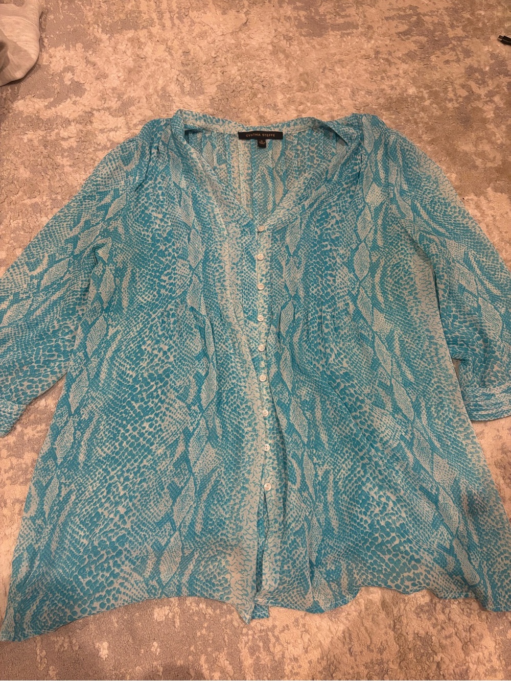Cynthia Steffe Teal Snake-Print beach cover up or blouse